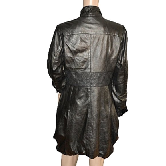 Vintage Gian Mori Black Leather Duster Jacket 42 8 - Picture 3 of 12